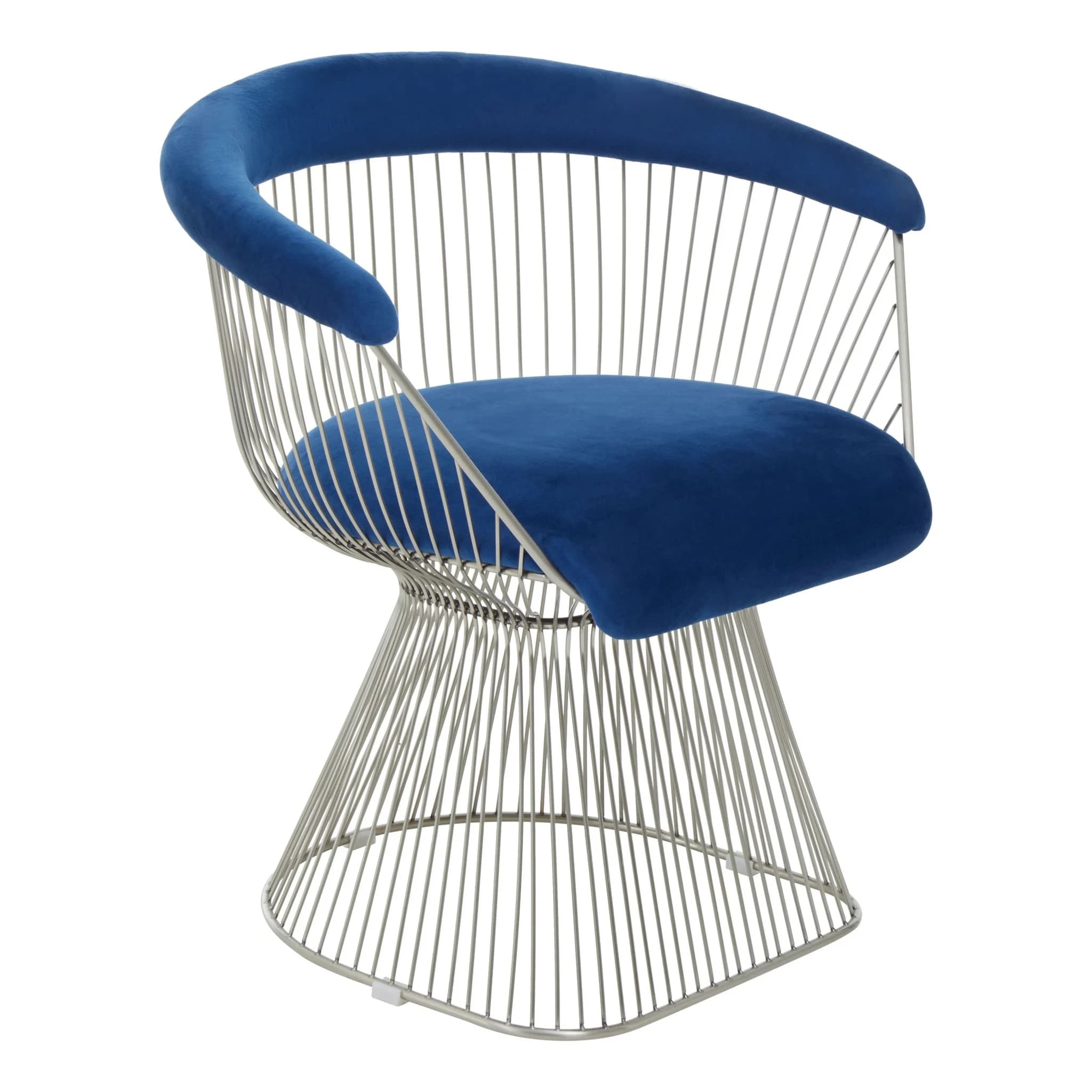 Anzio Navy Blue Velvet And Brushed Silver Chair - Seating, photo 4 of 8