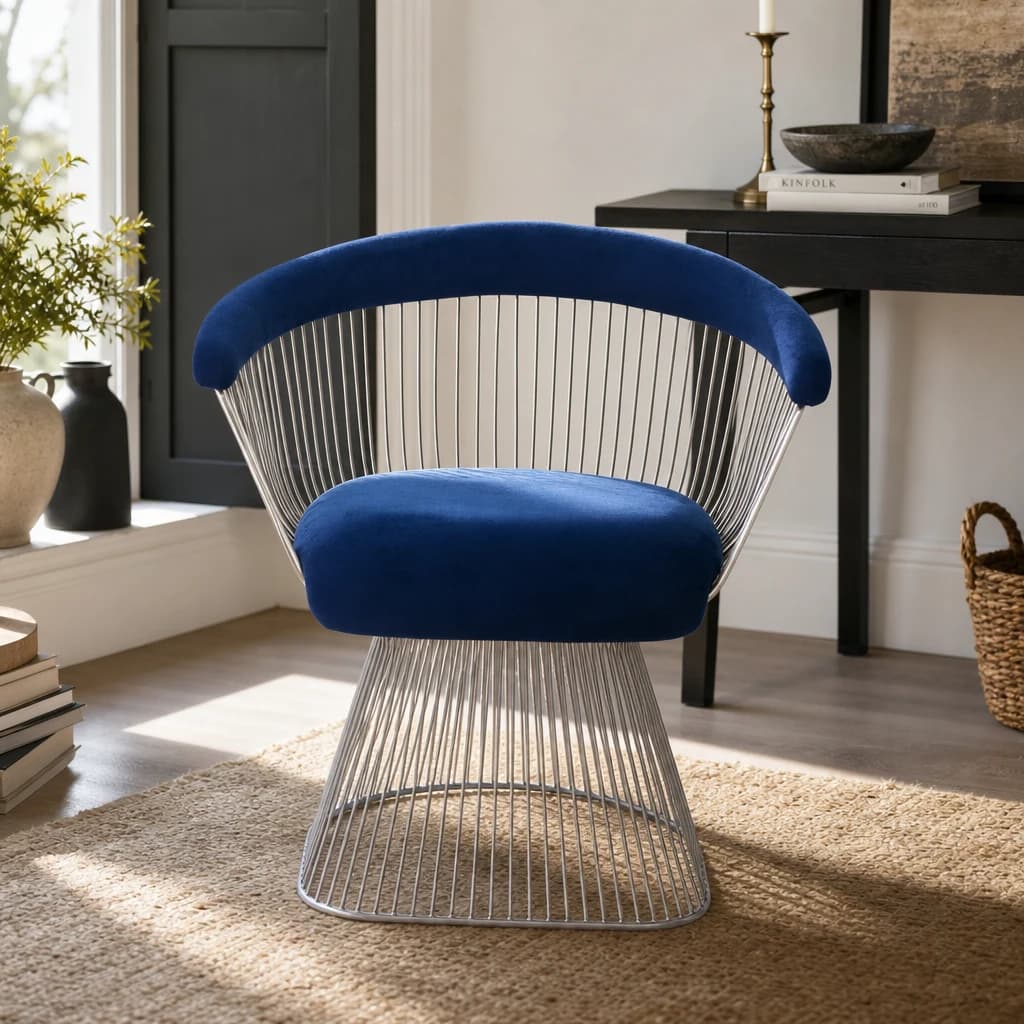 Anzio Navy Blue Velvet And Brushed Silver Chair - Seating, photo 1 of 8