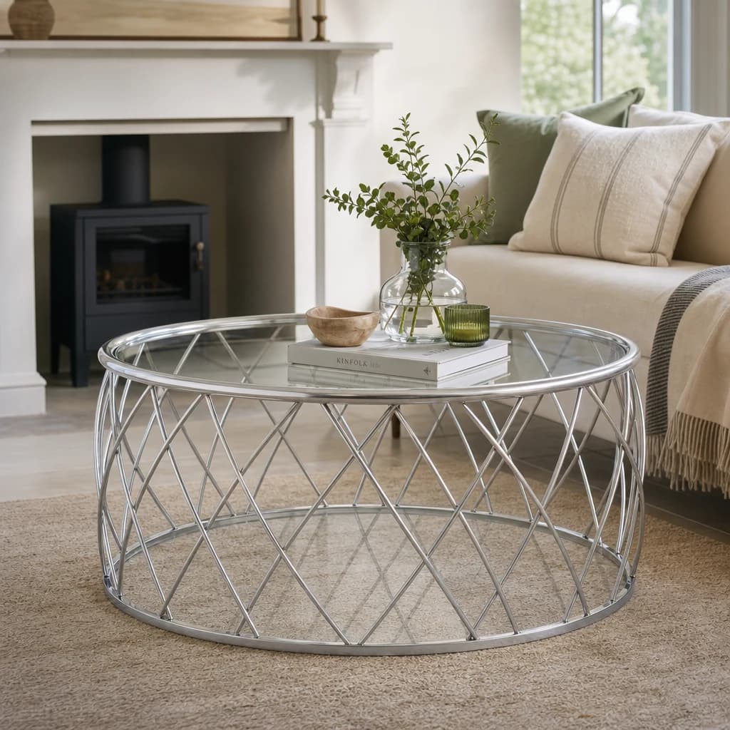 Ackley Silver Round Coffee Table with Clear Glass - Tables, photo 1 of 5