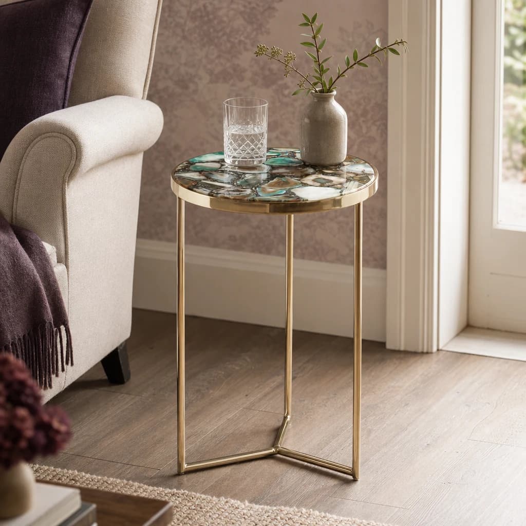 Vita Green Agate Round Side Table - Tables, photo 1 of 5