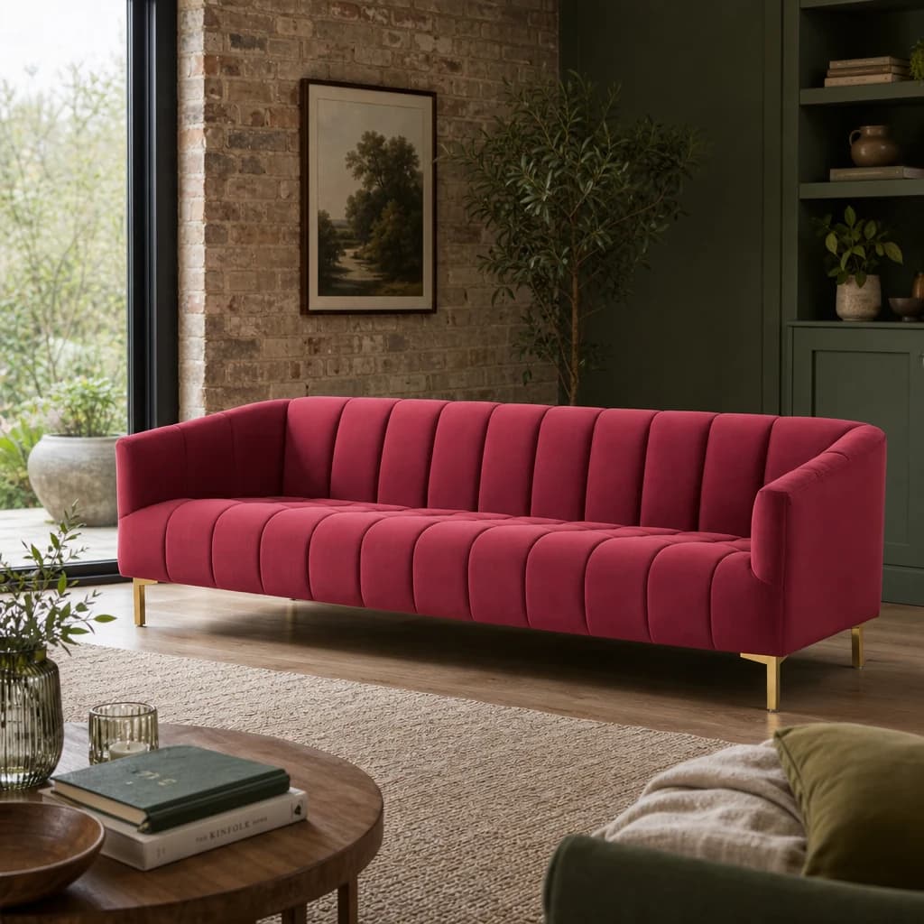 Bella 3 Seat Wine Velvet Sofa - Seating, photo 1 of 8