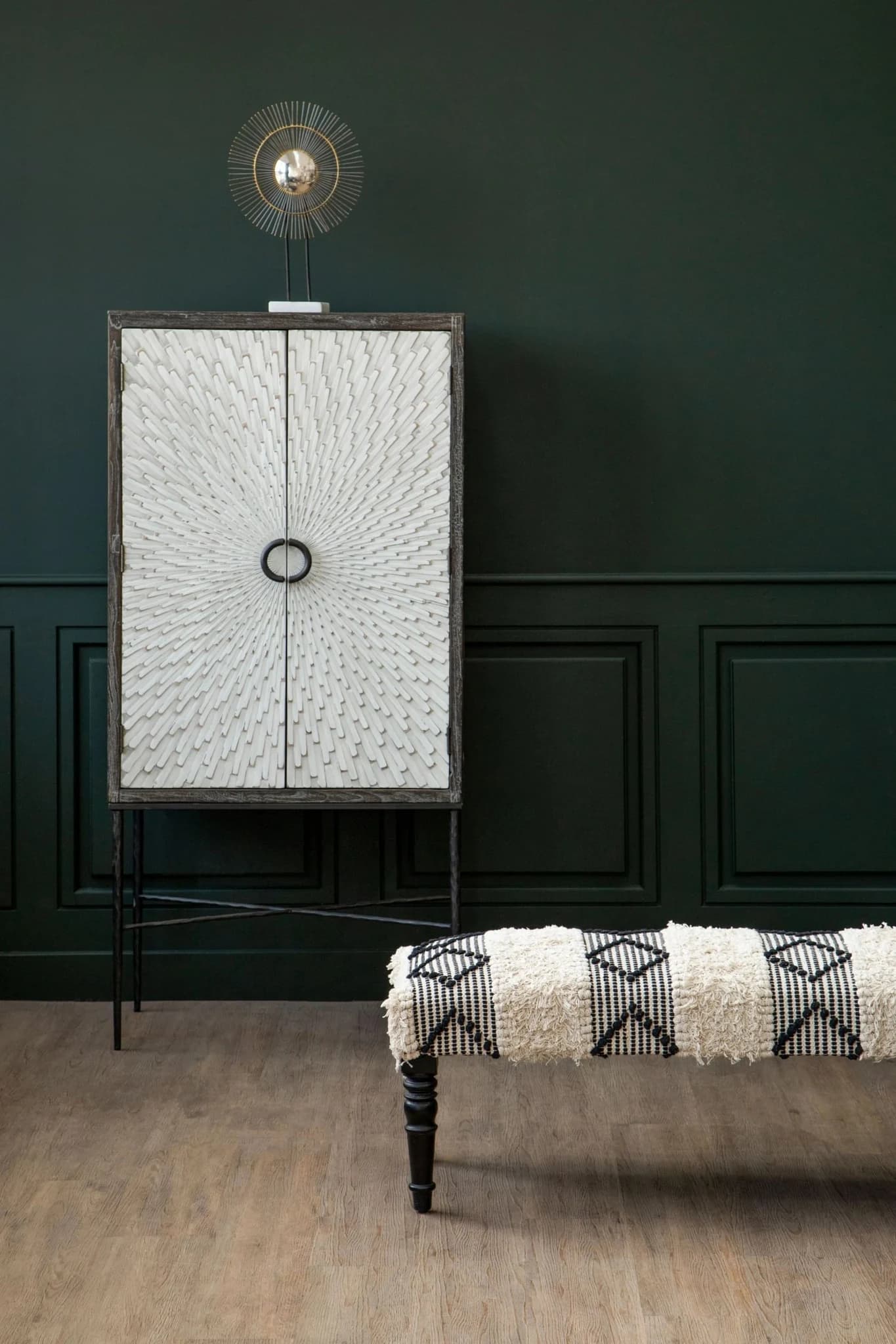 Cefena Black And White Moroccan Bench - Seating, photo 2 of 6