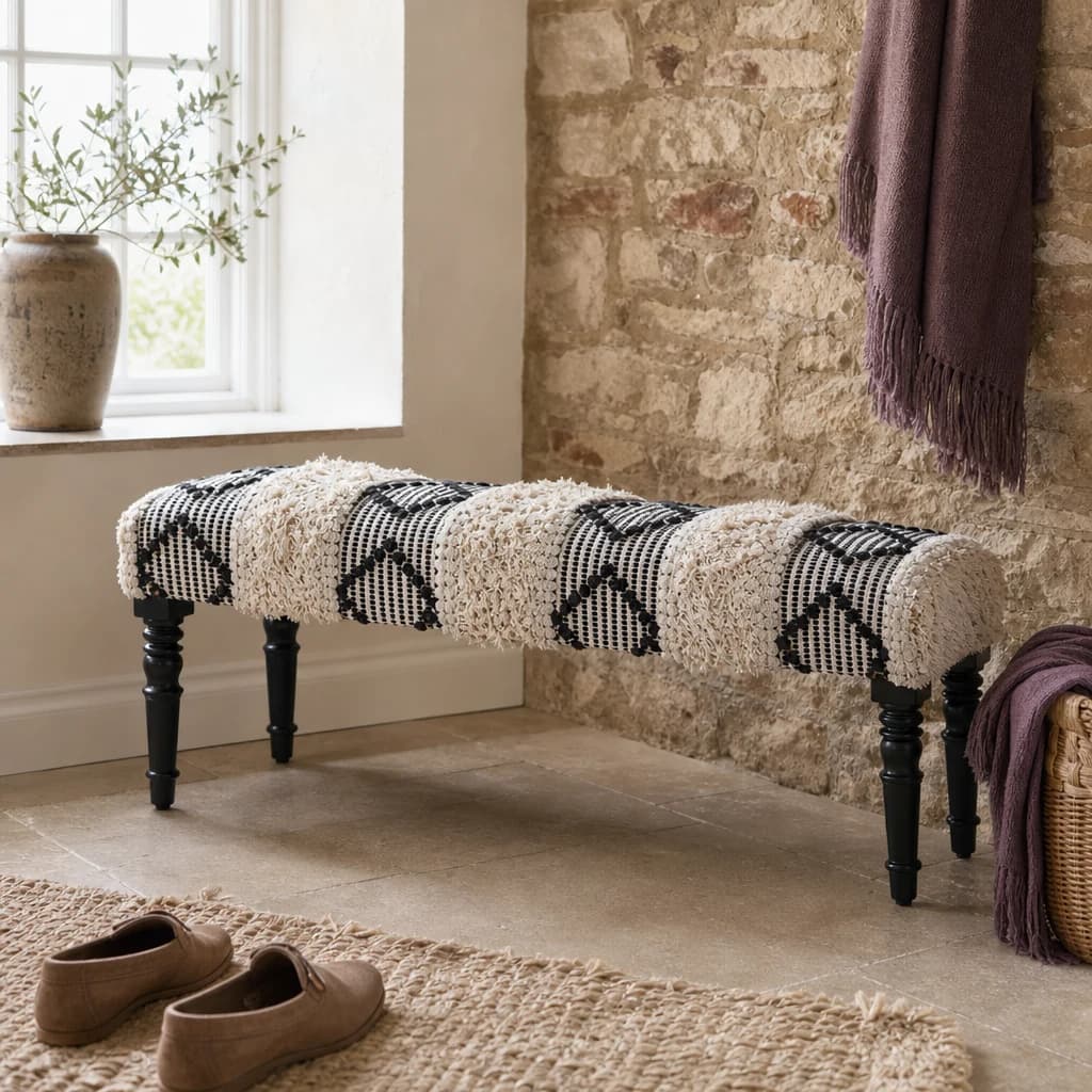 Cefena Black And White Moroccan Bench - Seating, photo 1 of 6