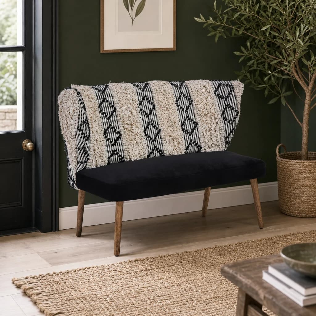 Cefena Black and White Moroccan Design Bench - Seating, photo 1 of 7