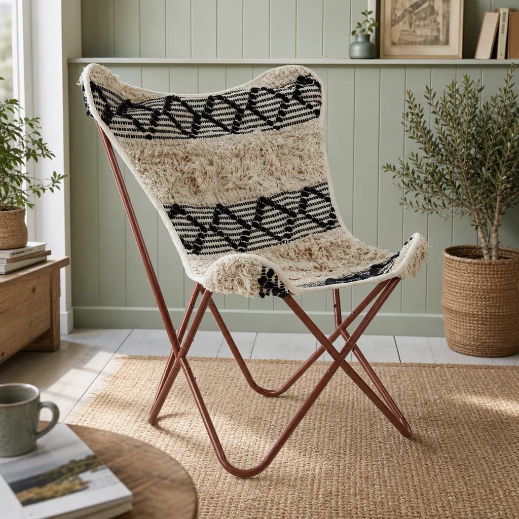 Cefena Black and White Pattern Butterfly Chair - Seating, photo 1 of 7