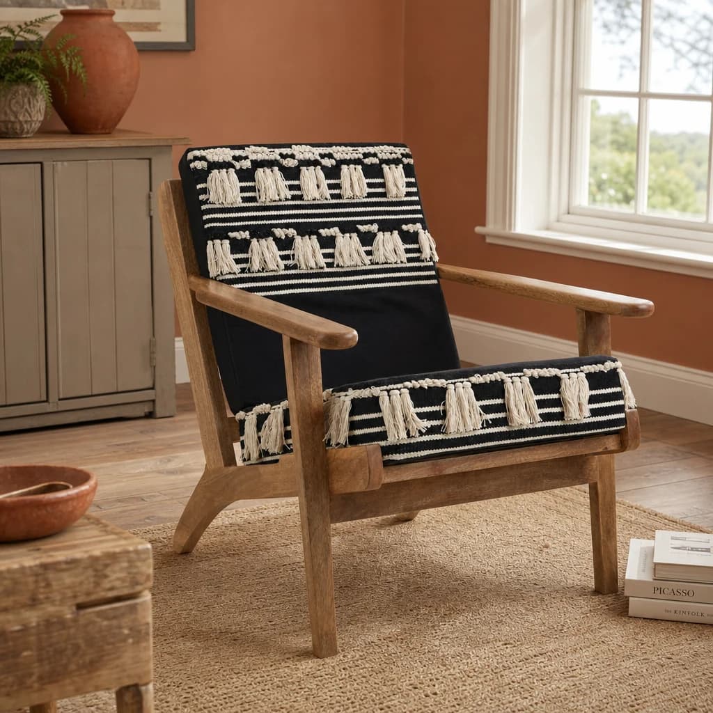 Cefena Black and White Textured Fabric Lounge Chair - Seating, photo 1 of 8