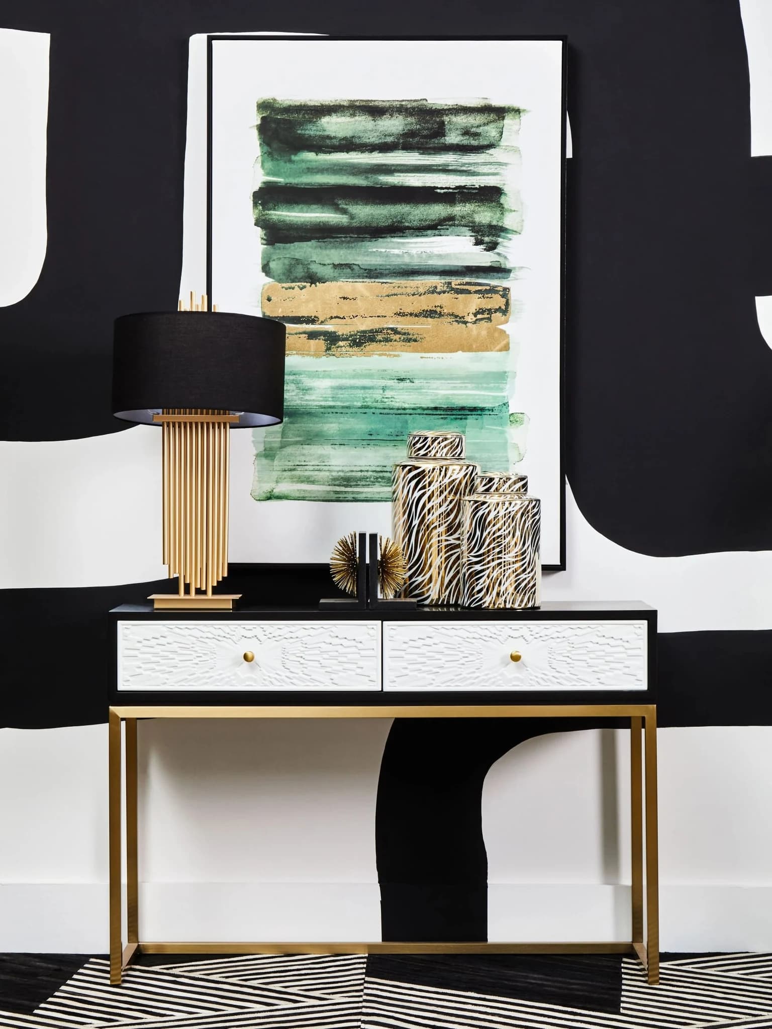 Dumas Black and White Console Table with Drawers - Tables, photo 5 of 8