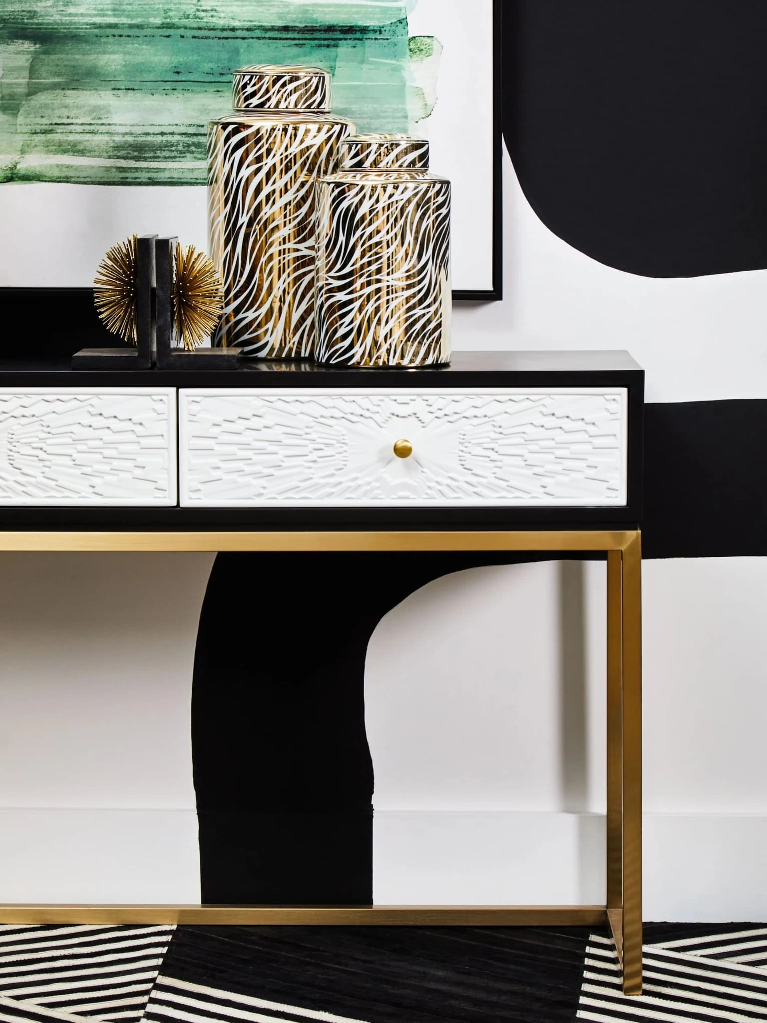 Dumas Black and White Console Table with Drawers - Tables, photo 4 of 8