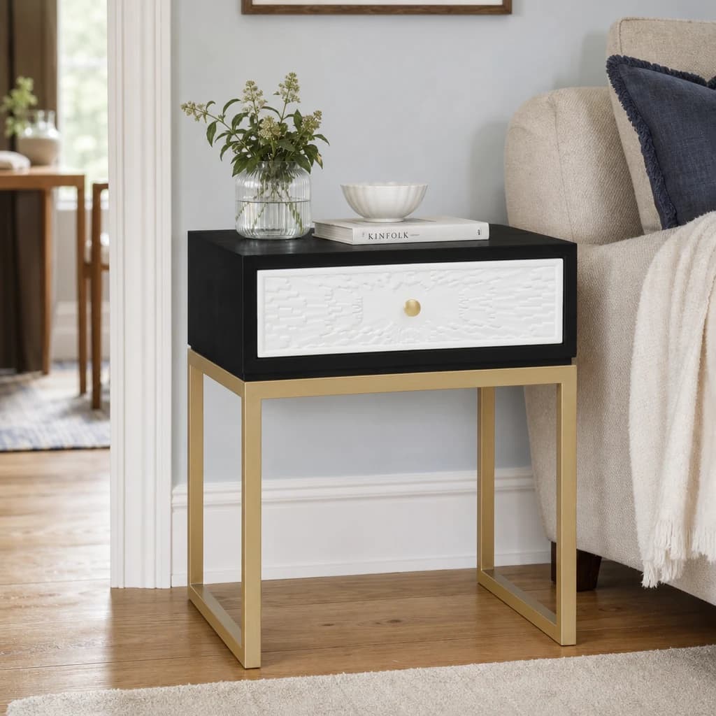 Dumas Black and White One Drawer Side Table - Tables, photo 1 of 8