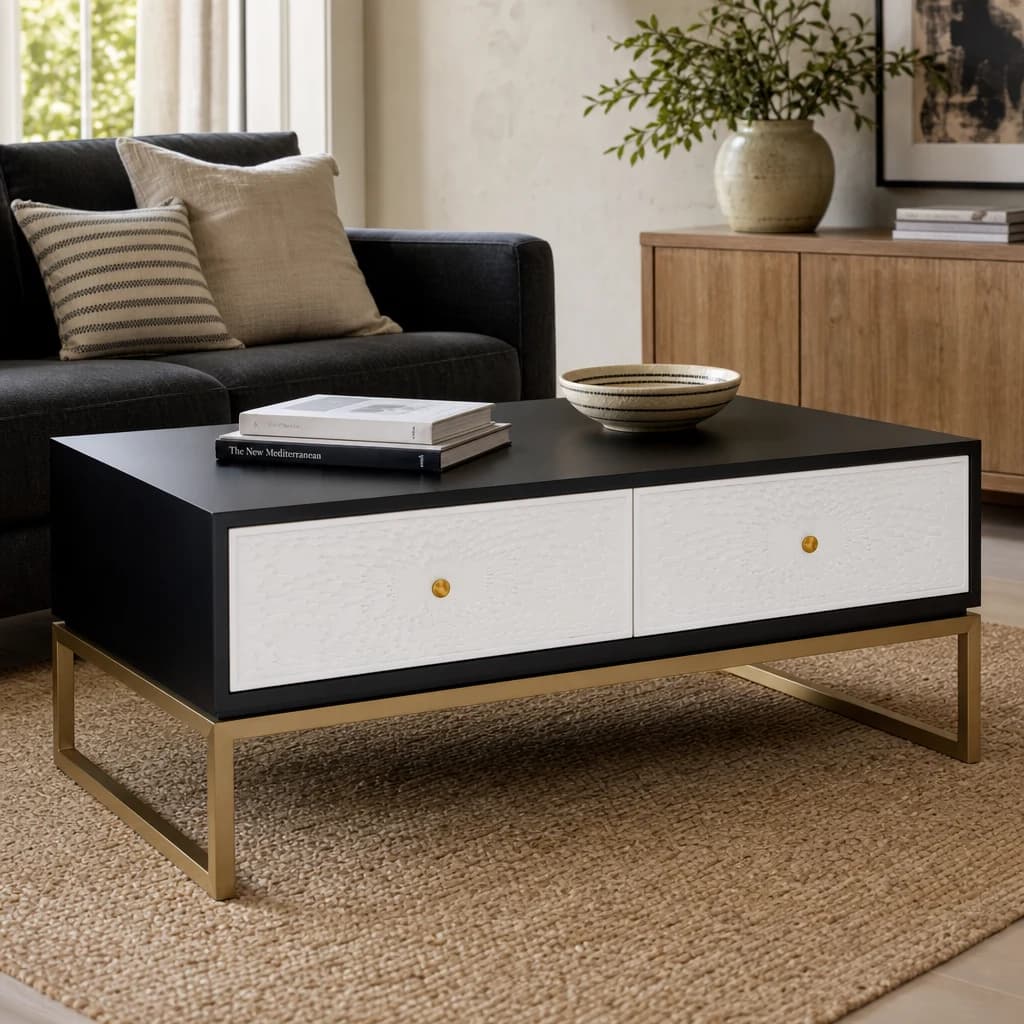Dumas Black and White Four Drawer Coffee Table - Tables, photo 1 of 7