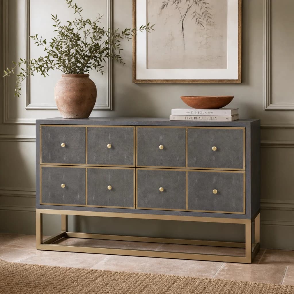 Deskey Grey Shagreen Effect Four Drawer Console Table - Tables, photo 1 of 8