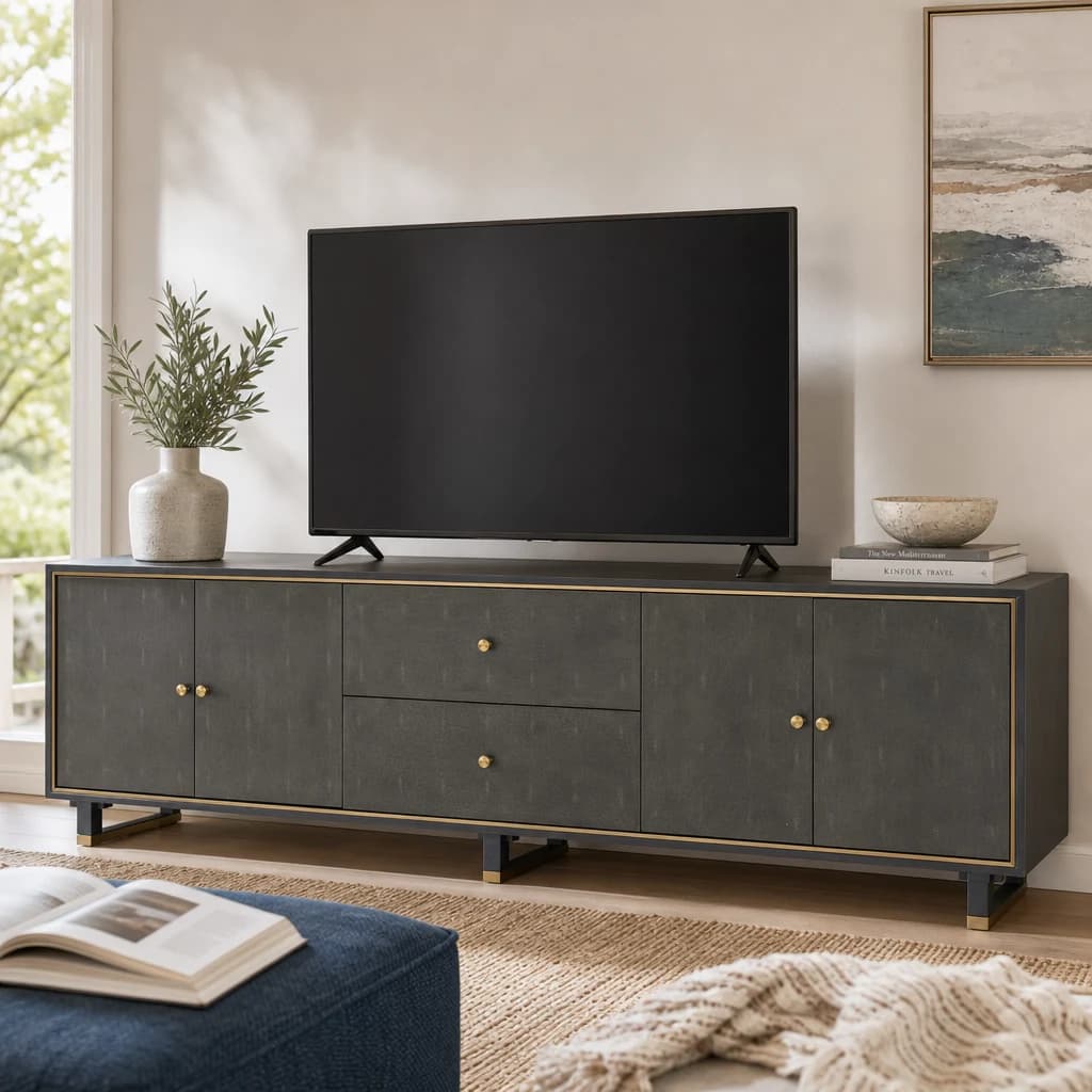 Deskey Grey Shagreen Effect Media Unit - Bookcases & shelving, photo 1 of 8
