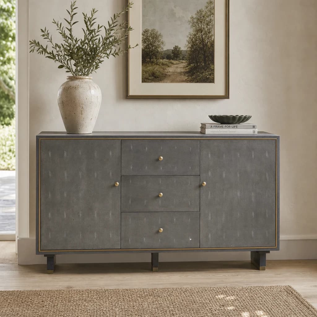 Deskey Grey Shagreen Effect Three Drawer Sideboard - Bookcases & shelving, photo 1 of 8