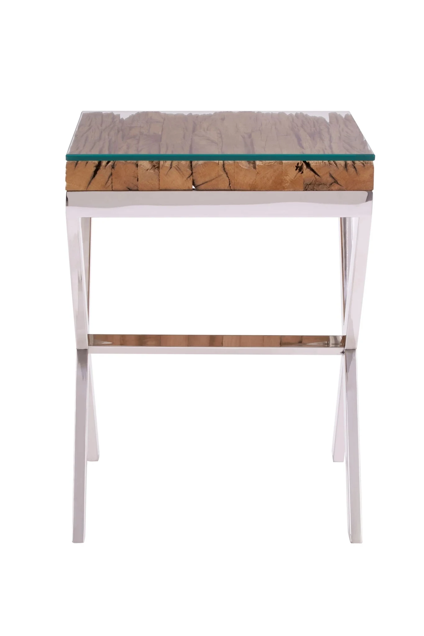 Kerala Recycled Natural Wood Side Table with Cross Frame - Tables, photo 2 of 7