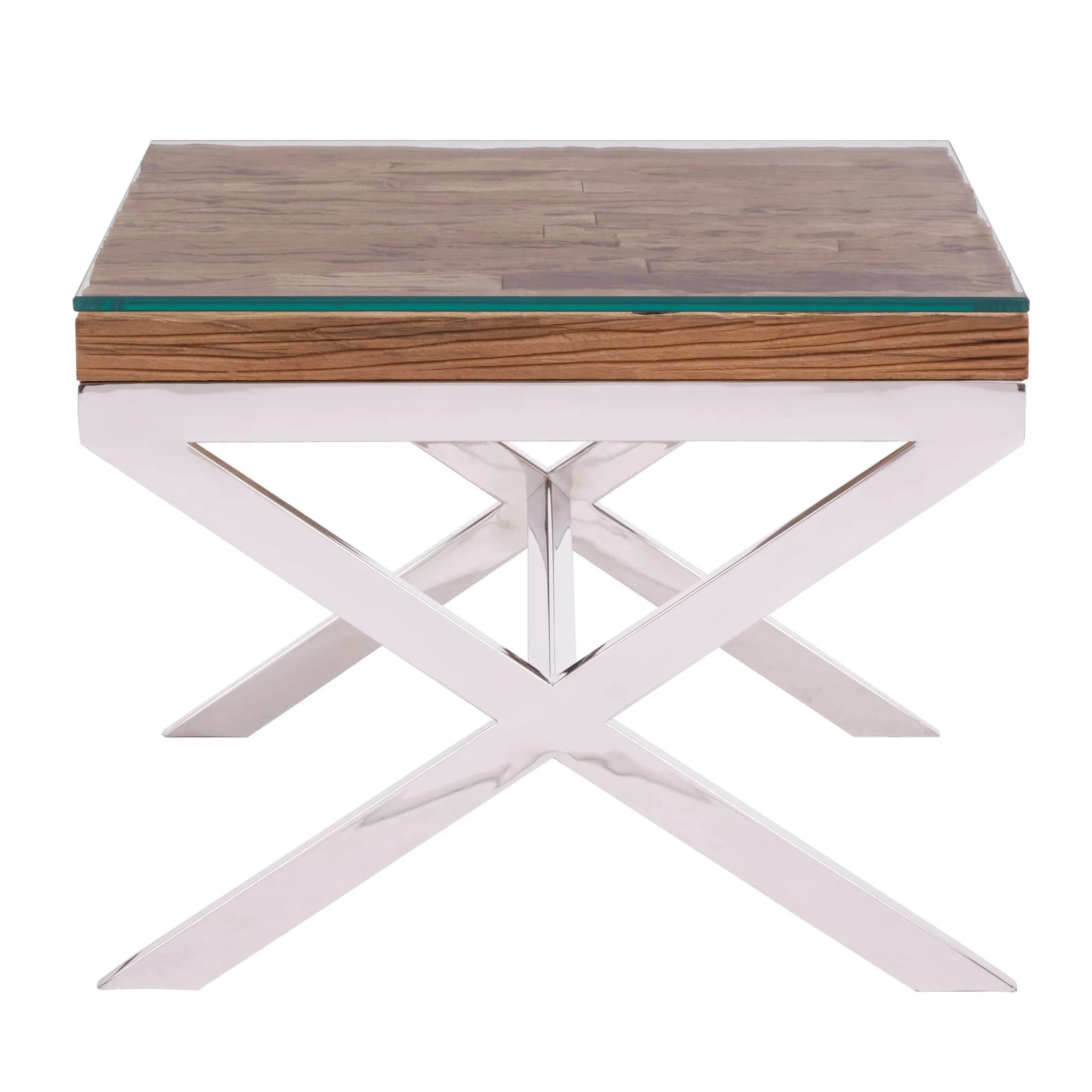 Kerala Large Recycled Natural Wood Side Table With Cross Base - Tables, photo 3 of 7