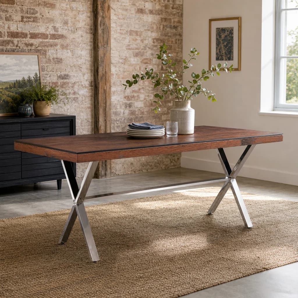 Kerala Natural Recycled Wood Dining Table With Cross Base - Tables, photo 1 of 8