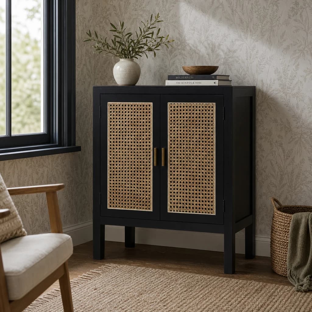 Corso Black Sideboard with Two Rattan Doors - Bookcases & shelving, photo 1 of 8