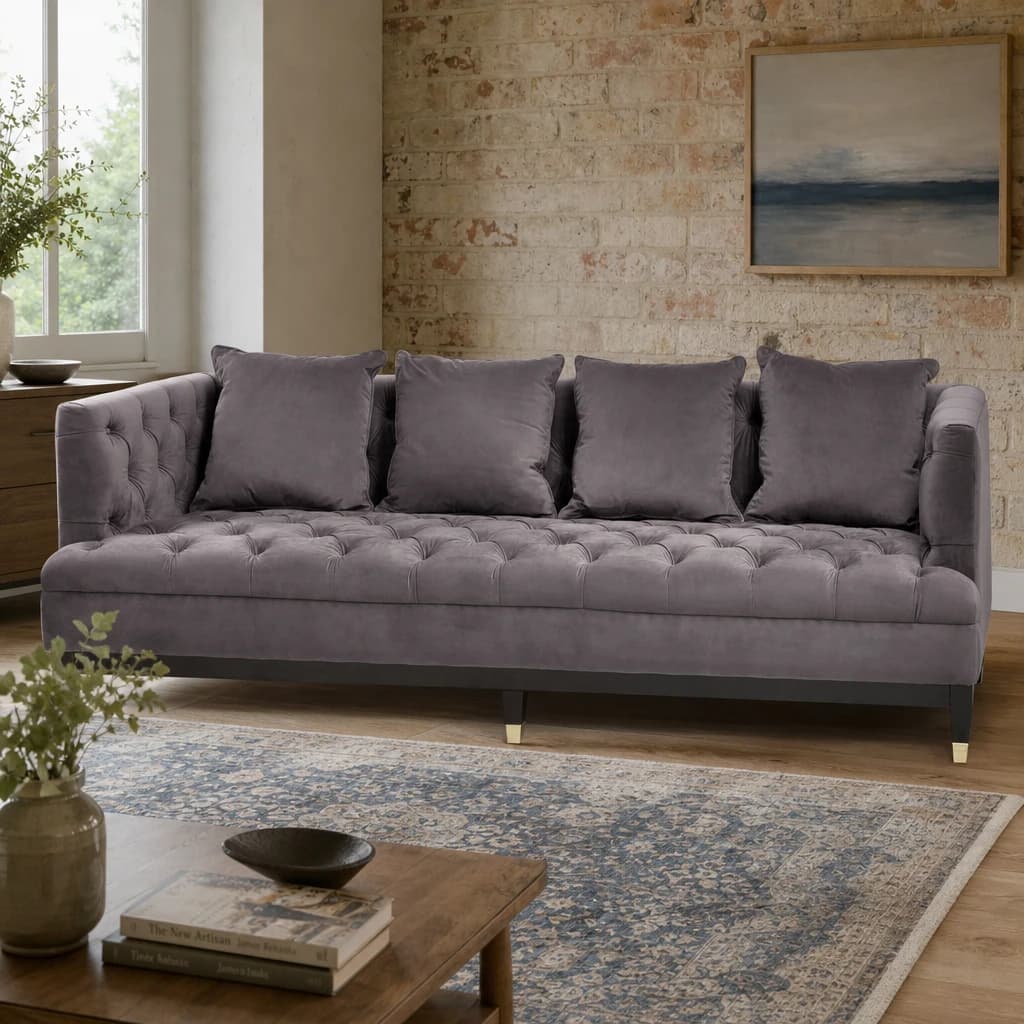 Sefira Grey Fabric Modern Chesterfield 3 Seat Sofa - Seating, photo 1 of 8