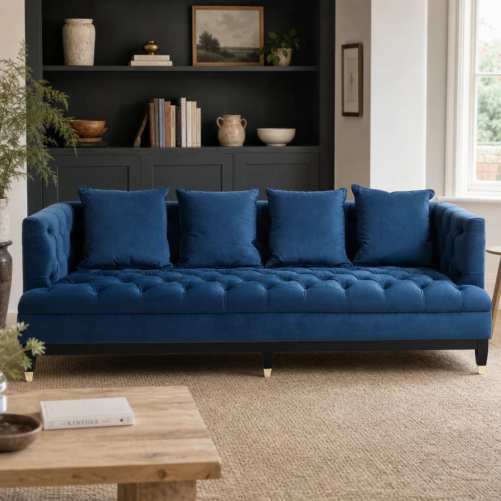 Sefira Navy Fabric 3 Seat Modern Chesterfield Sofa - Seating, photo 1 of 8