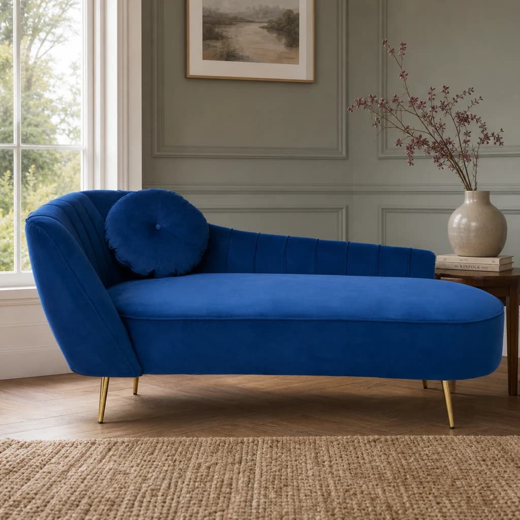 Felizia Midnight Blue Velvet Left Arm Chaise Longue - Seating, photo 1 of 8