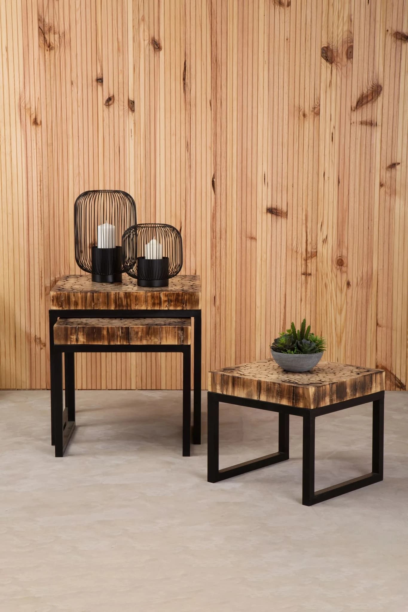 Malang Mosaic Teak Wood Set Of 3 Nesting Tables - Tables, photo 6 of 8