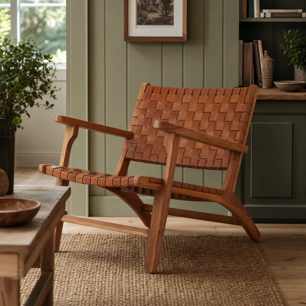 Inca Lattice Design Brown Leather Armchair - Seating, photo 1 of 8