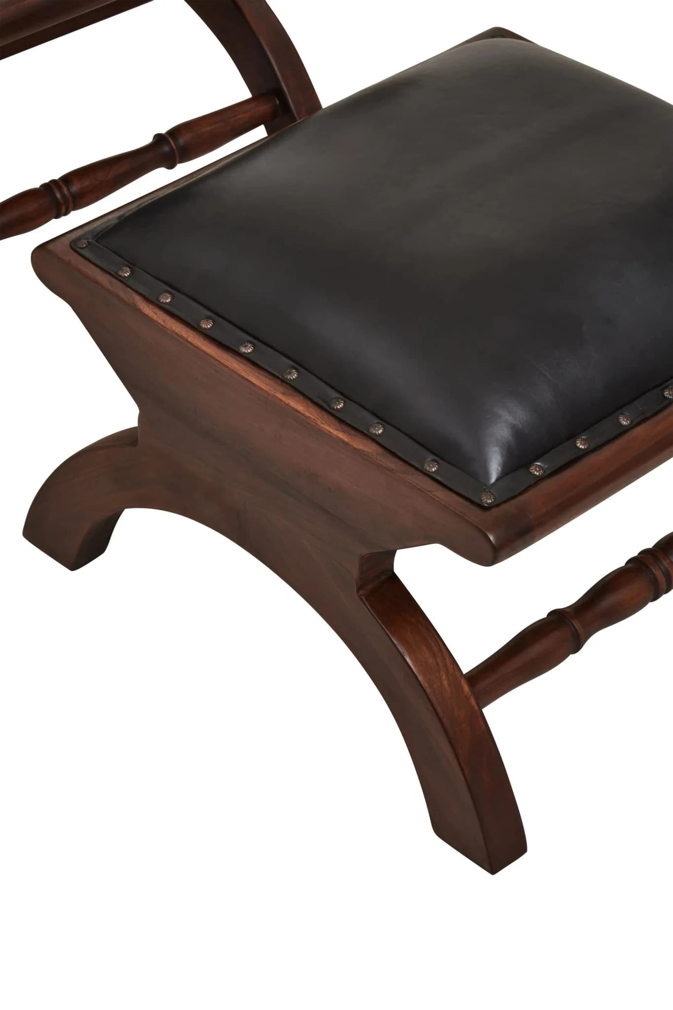 Inca Genuine Black Leather and Teak Lounge Chair with Footstool - Seating, photo 5 of 8