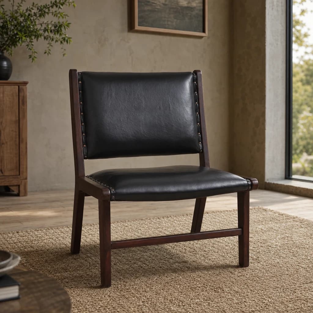 Inca Genuine Black Leather Lounge Chair - Seating, photo 1 of 8