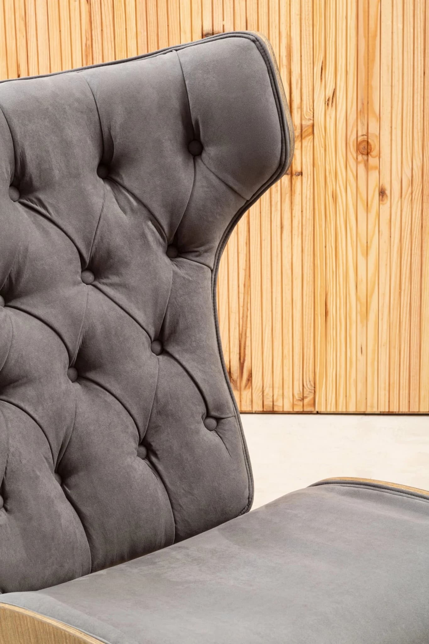 Vinsi Dark Grey Velvet Chair with Winged Back - Seating, photo 3 of 8