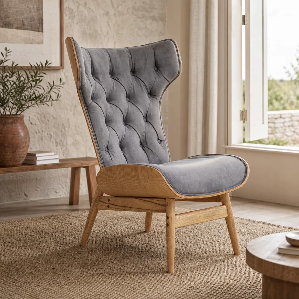 Vinsi Dark Grey Velvet Chair with Winged Back - Seating, photo 1 of 8