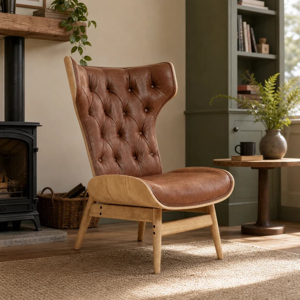 Vinsi Brown Leather Effect Chair With Winged Back - Seating, photo 1 of 8
