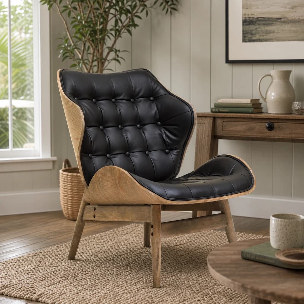 Vinsi Black Leather Effect Chair With Button Detail - Seating, photo 1 of 8