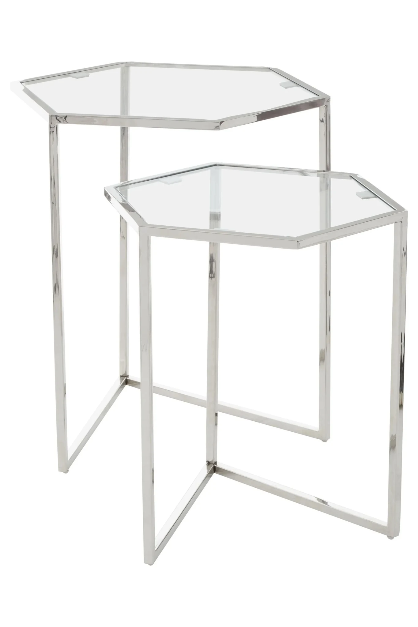 Herber Set Of 2 Silver Finish Hexagon Nesting Tables - Tables, photo 2 of 6