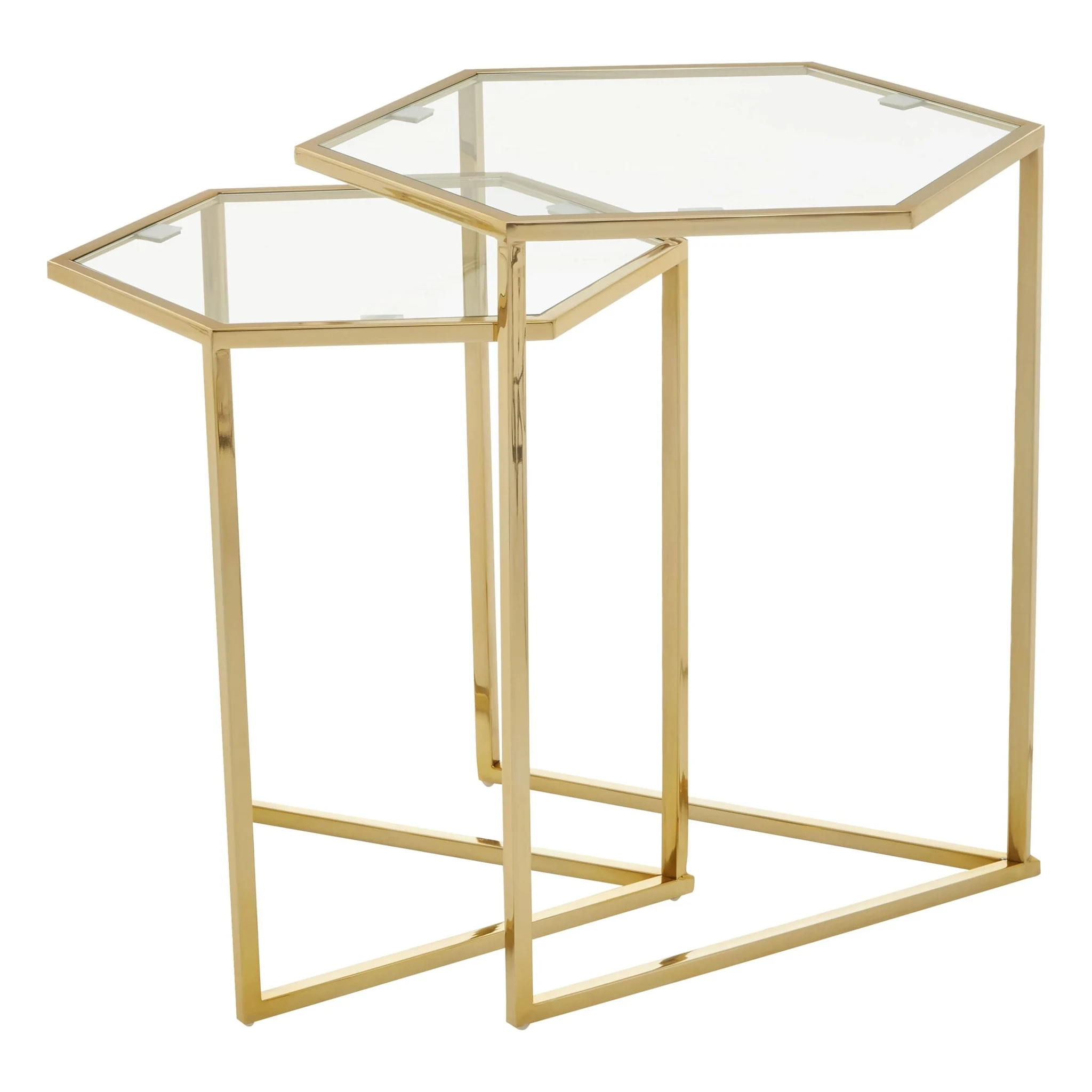 Herber Set Of 2 Gold Finish Hexagon Nesting Tables - Tables, photo 4 of 8