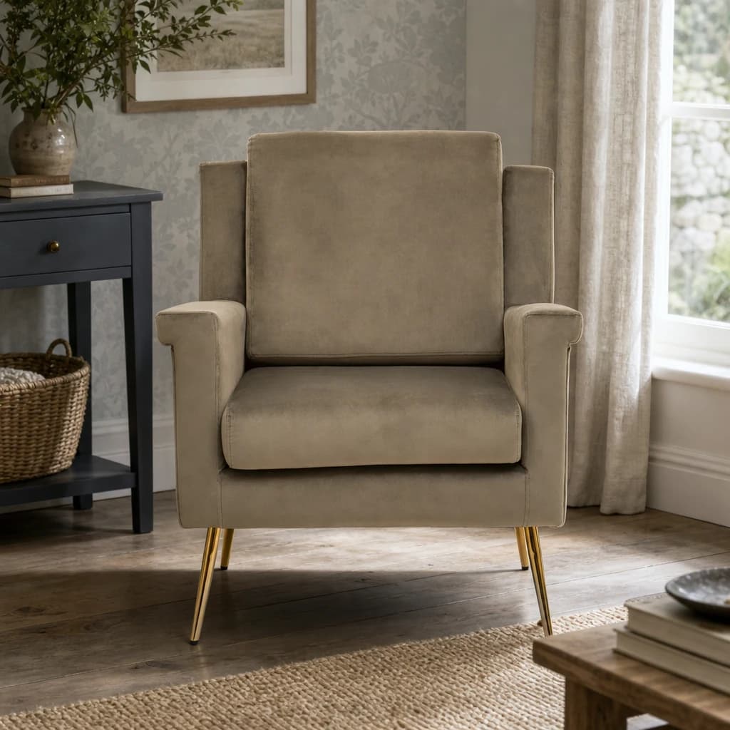 Salma Mink Velvet Armchair with Gold Legs - Seating, photo 1 of 2