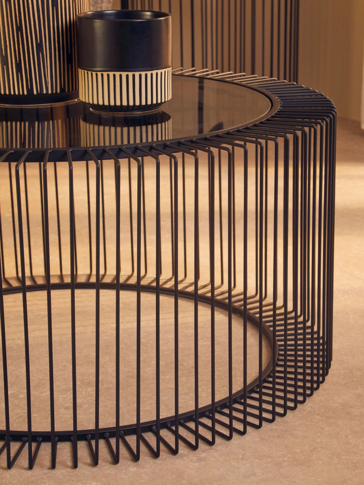 Trento Black Metal Round Coffee Table with Glass Top - Tables, photo 2 of 5