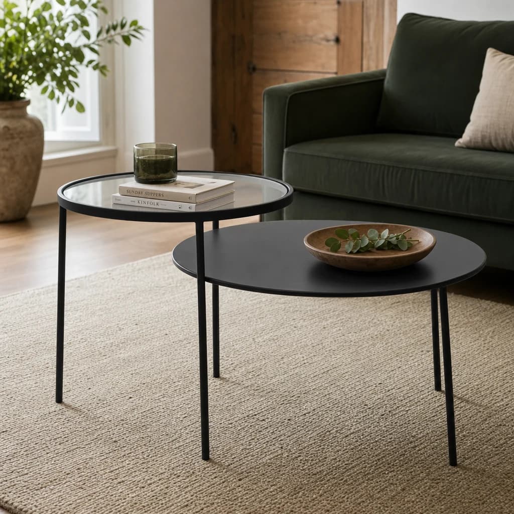 Trento Black Metal and Glass 2 Tier Coffee Table - Tables, photo 1 of 8