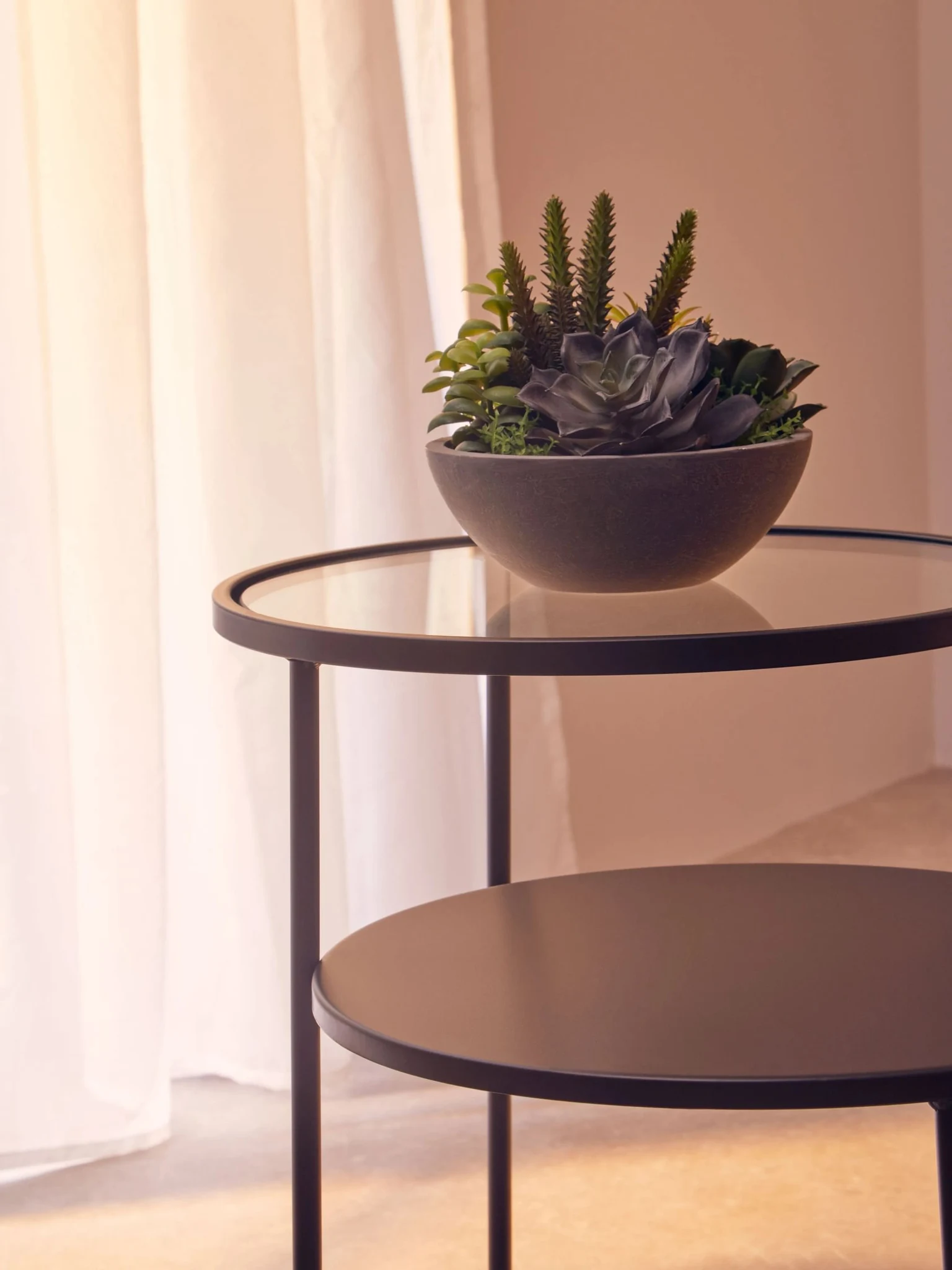 Trento Black Metal and Glass 2 Tier Side Table - Tables, photo 2 of 7