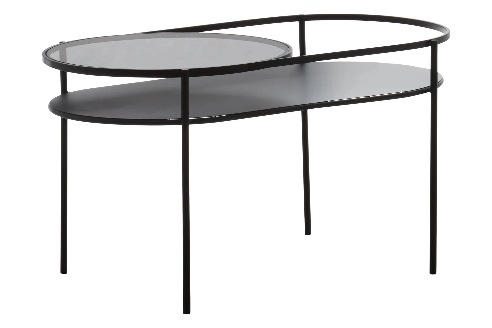Trento Grey Glass and Black Finish 2 Tier Oval Coffee Table - Tables, photo 5 of 8
