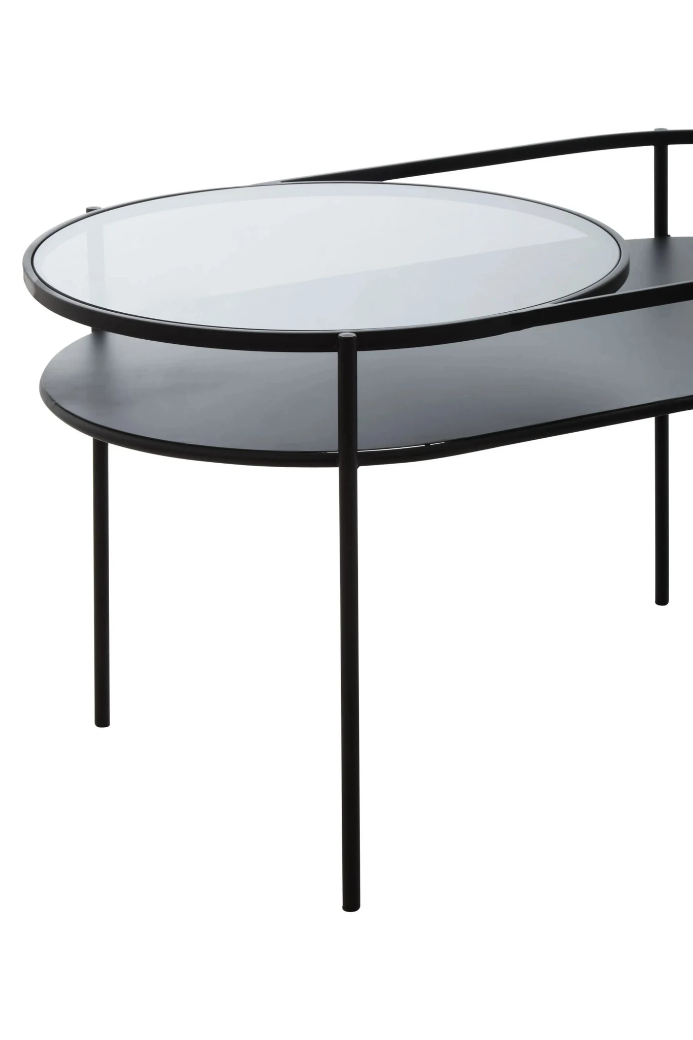 Trento Grey Glass and Black Finish 2 Tier Oval Coffee Table - Tables, photo 8 of 8