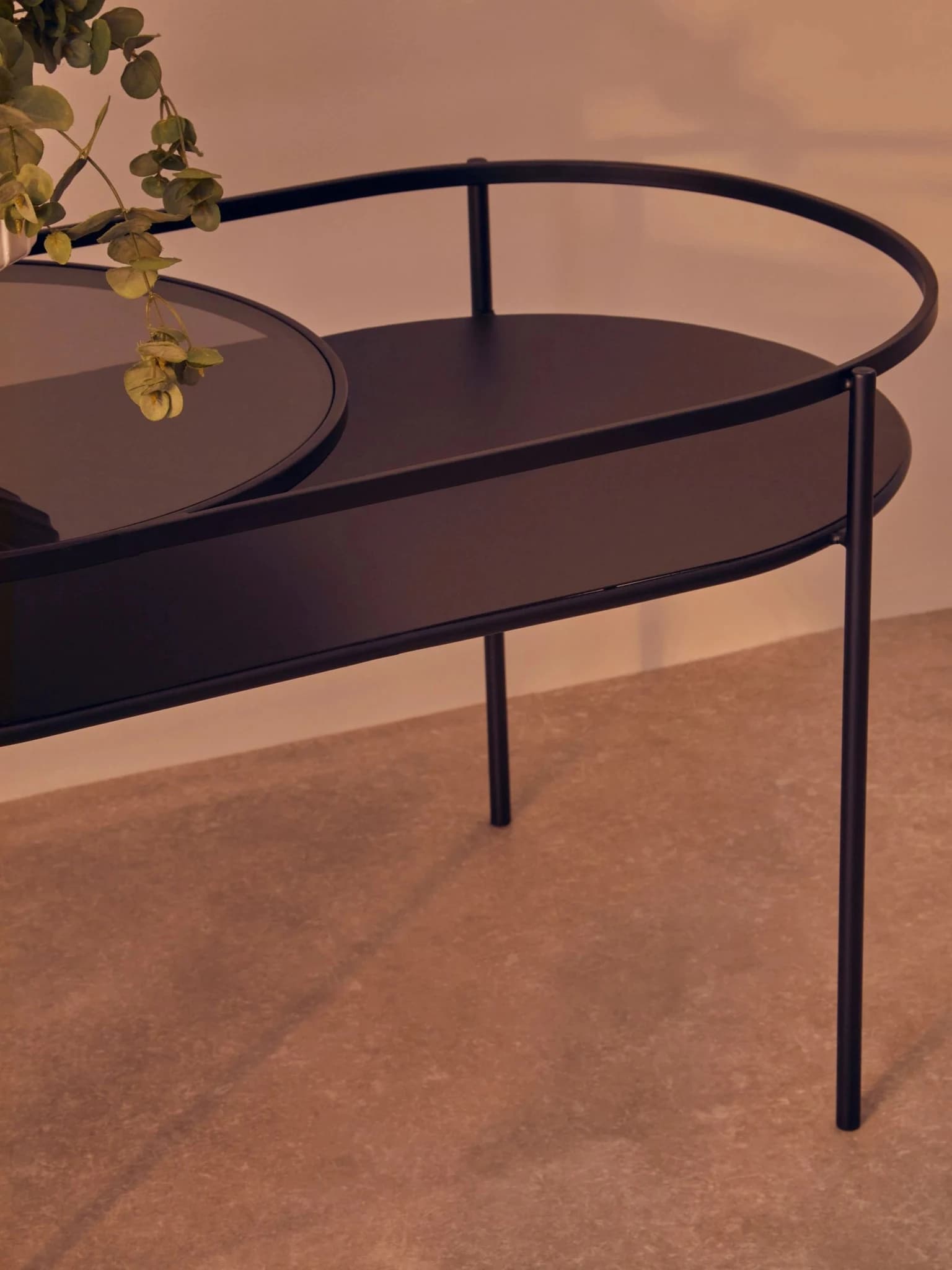 Trento Grey Glass and Black Finish 2 Tier Oval Coffee Table - Tables, photo 2 of 8