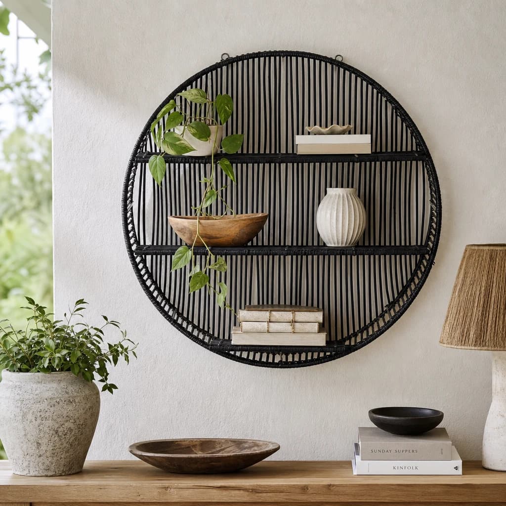 Batu Large Black Rattan Wall Shelf - Bookcases & shelving, photo 1 of 7
