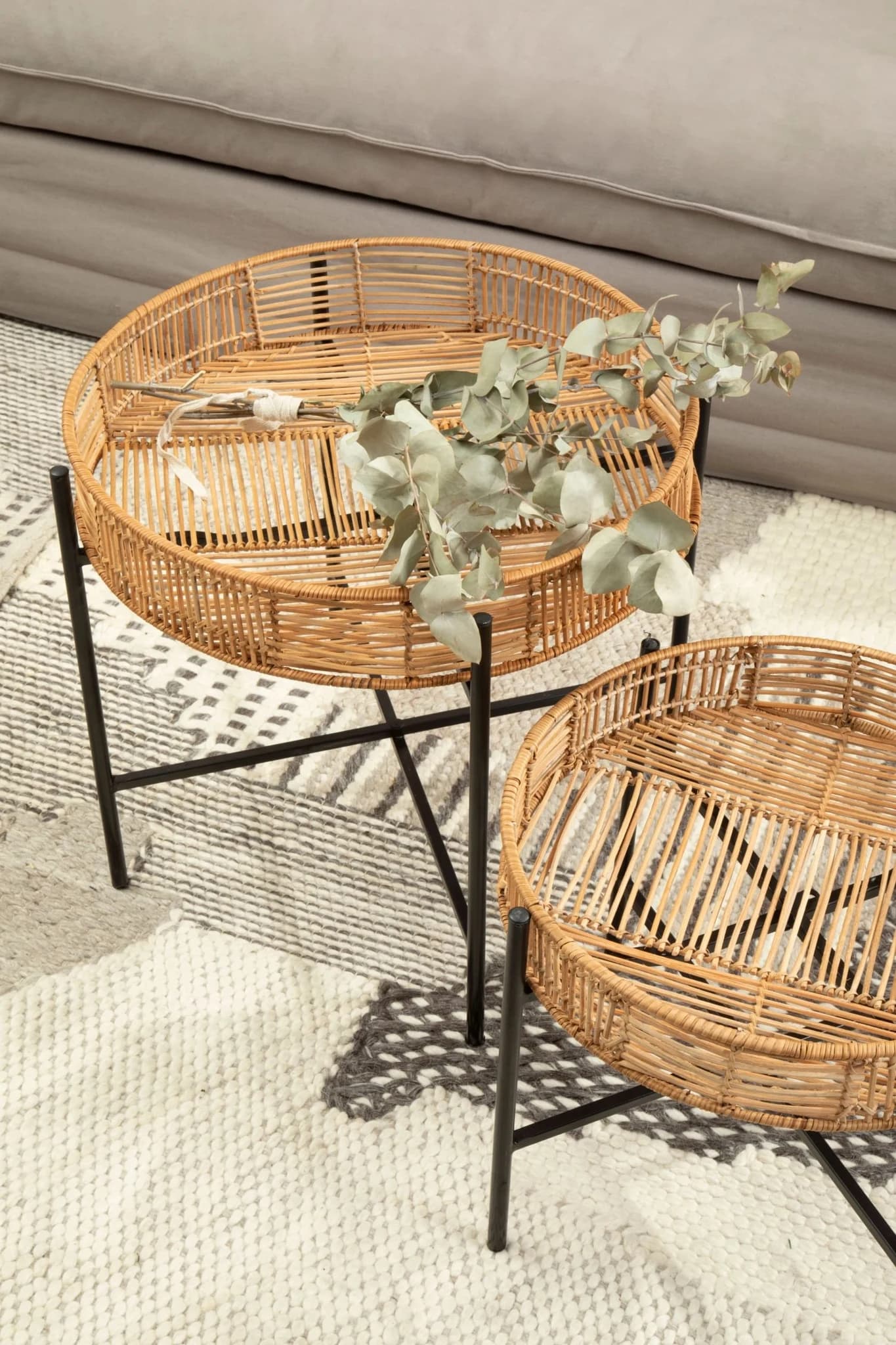 Batu Set Of 2 Natural Rattan Side Tables - Tables, photo 4 of 8