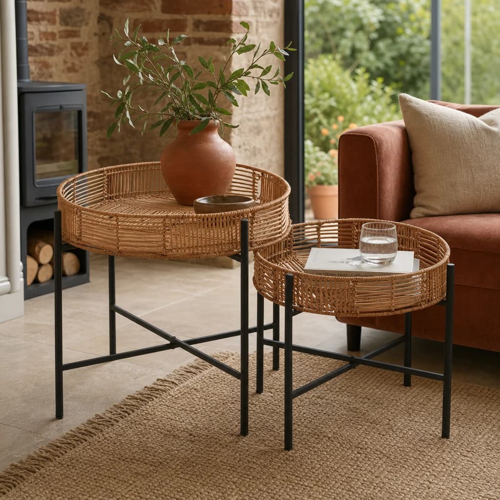 Batu Set Of 2 Natural Rattan Side Tables - Tables, photo 1 of 8