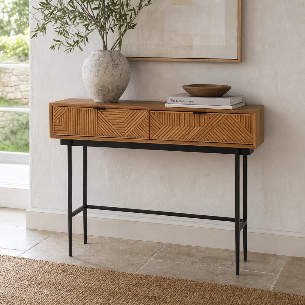 Jakara Natural Finish Console Table with 2 Drawers - Tables, photo 1 of 8