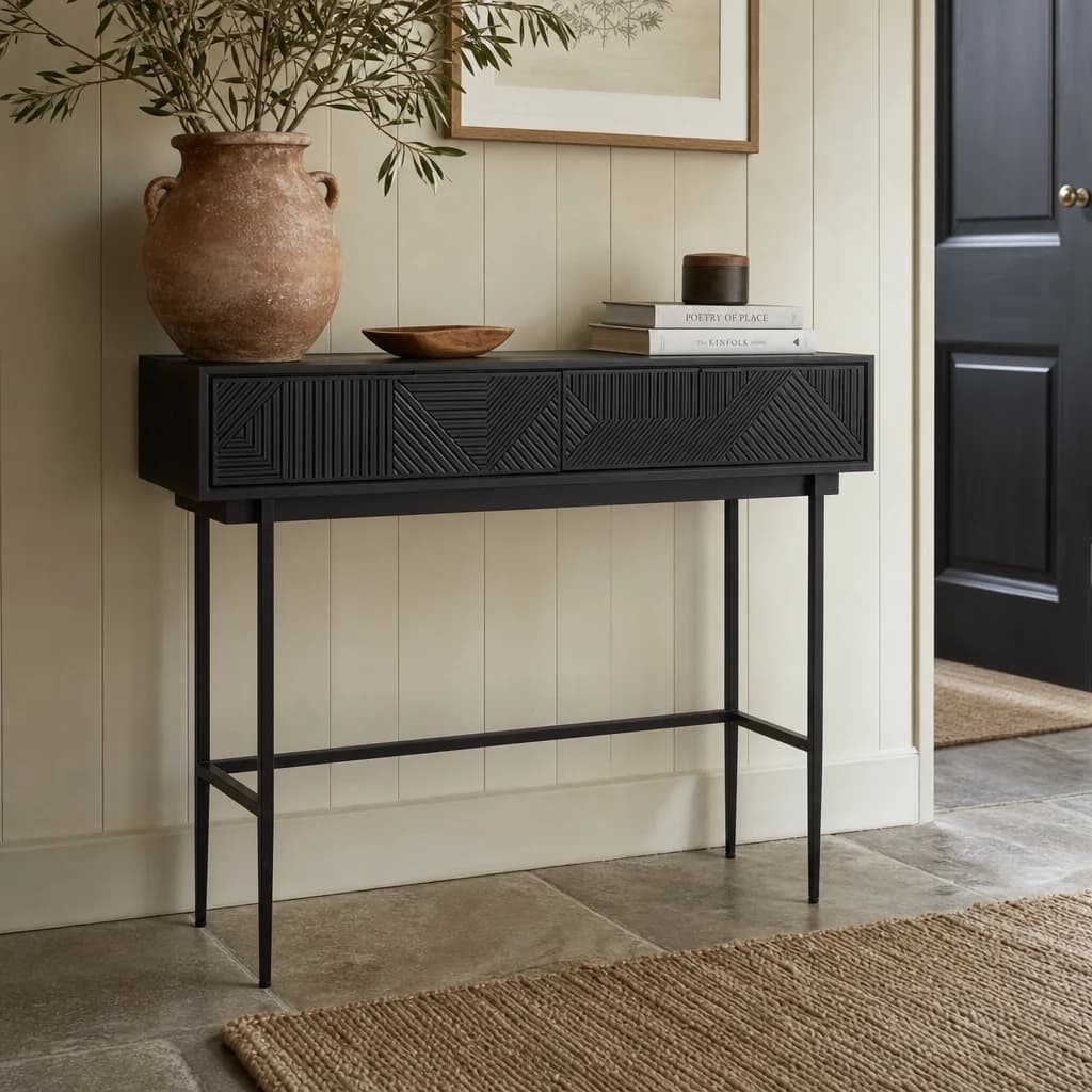 Jakara Black Finish Console Table with 2 Drawers - Tables, photo 1 of 8