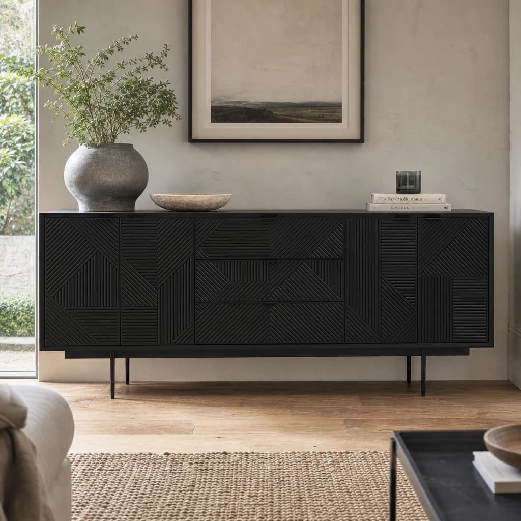 Jakara Black Finish Sideboard with 4 Doors and 3 Drawers - Bookcases & shelving, photo 1 of 8