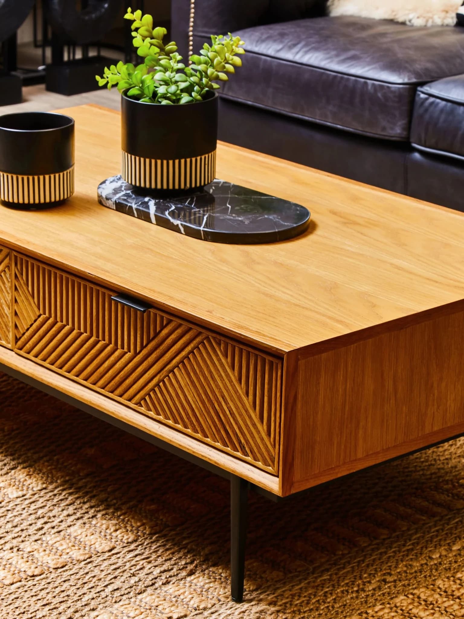 Jakara Natural Finish Coffee Table with Drawers - Tables, photo 5 of 8