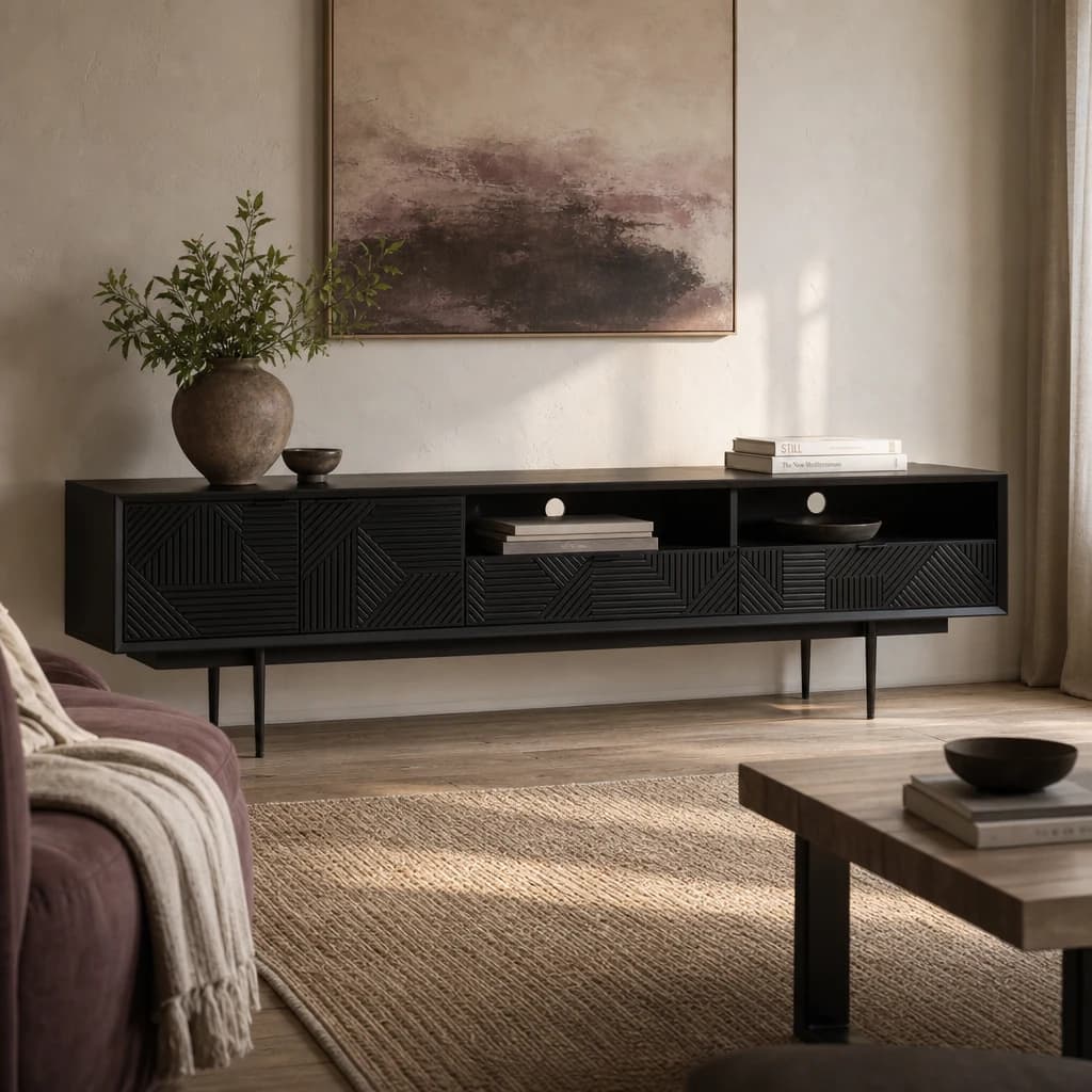 Jakara Black Finish Carved Media Unit - Bookcases & shelving, photo 1 of 8