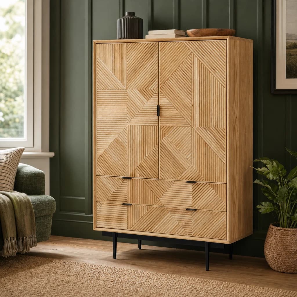 Jakara Natural Finish Cabinet with Drawers - Bookcases & shelving, photo 1 of 8